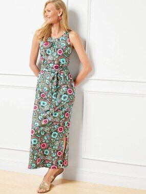 Talbots Maxi Dress Sz M Petite Jersey Halter Maxi Dress Jacobean